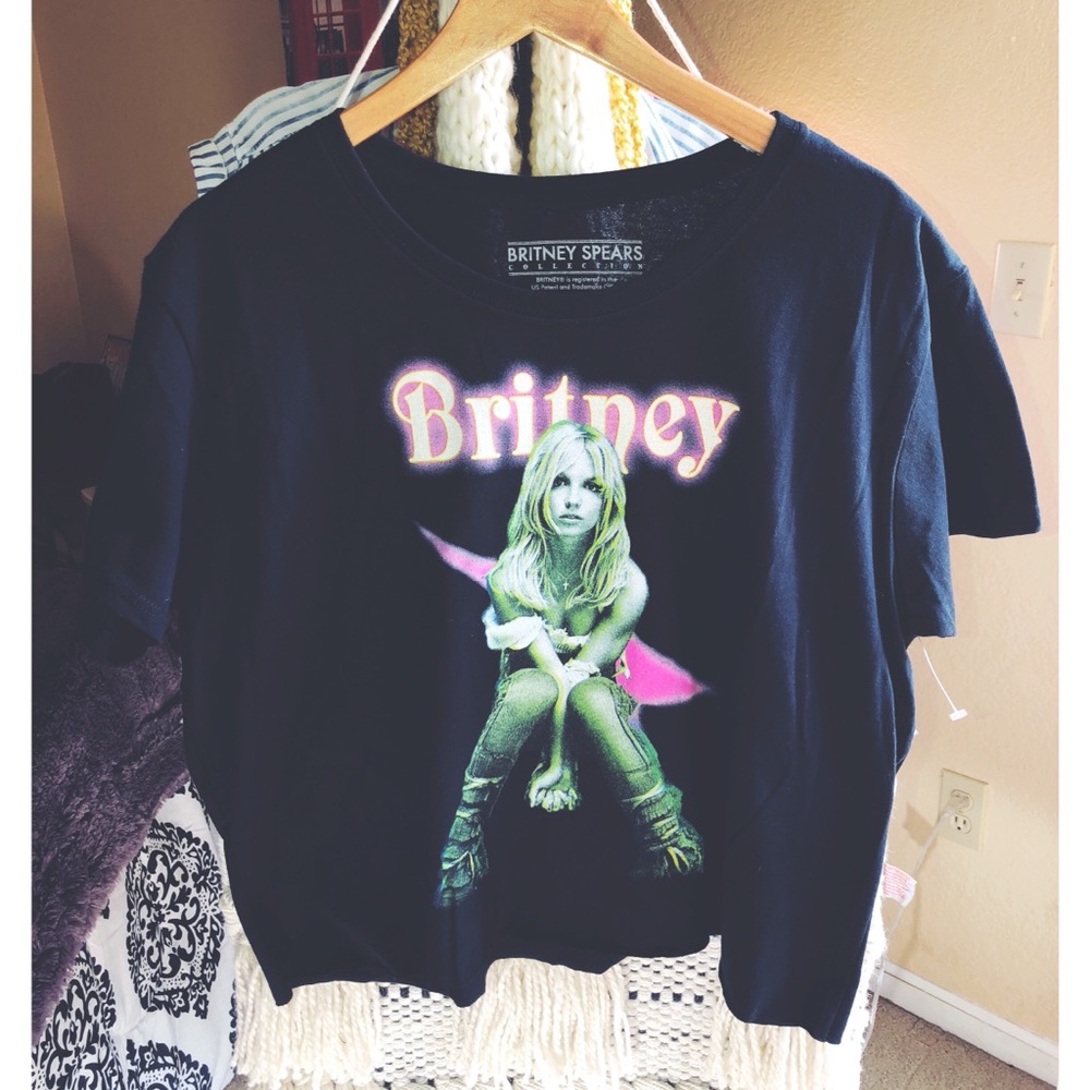 Britney Spears Raw Hem Crop Top T Shirt